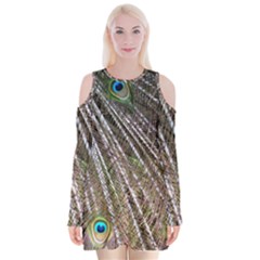 Peacock-feathers-pattern-colorful Velvet Long Sleeve Shoulder Cutout Dress by Amaryn4rt