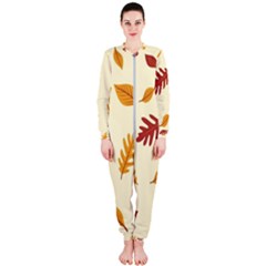 Leaves Autumn Fall Background Onepiece Jumpsuit (ladies) by Pakjumat