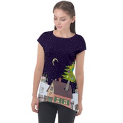 House Tree Man Moon Night Stars Cap Sleeve High Low Top by Pakjumat