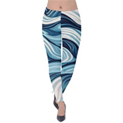 Pattern Ocean Waves Arctic Ocean Blue Nature Sea Velvet Leggings by Pakjumat