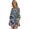 Flowers Flower Flora Nature Floral Background Painting V-Neck Placket Mini Dress View2