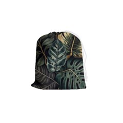 Tropical Leaves Foliage Monstera Nature Home Drawstring Pouch (small) by Pakjumat