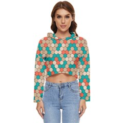 Multicolored Honeycomb Colorful Abstract Geometry Women s Lightweight Cropped Hoodie by Pakjumat