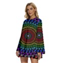 3d Psychedelic Shape Circle Dots Color Round Neck Long Sleeve Bohemian Style Chiffon Mini Dress View2