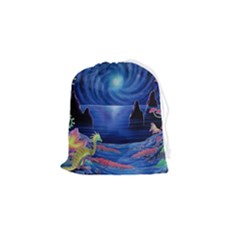 Psychedelic Mushrooms Psicodelia Dream Blue Drawstring Pouch (small) by Modalart