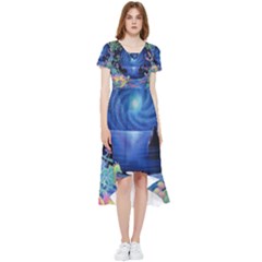 Psychedelic Mushrooms Psicodelia Dream Blue High Low Boho Dress by Modalart