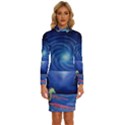 Psychedelic Mushrooms Psicodelia Dream Blue Long Sleeve Shirt Collar Bodycon Dress View1