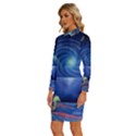 Psychedelic Mushrooms Psicodelia Dream Blue Long Sleeve Shirt Collar Bodycon Dress View2