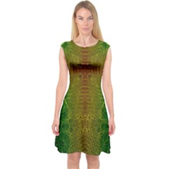 Psychedelic Screen Trippy Capsleeve Midi Dress by Modalart