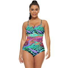 Psychedelic Blacklight Drawing Shapes Art Retro Full Coverage Swimsuit by Modalart