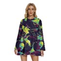 Artistic Psychedelic Abstract Round Neck Long Sleeve Bohemian Style Chiffon Mini Dress View1