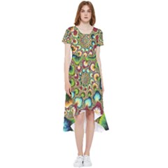 Colorful Psychedelic Fractal Trippy High Low Boho Dress by Modalart