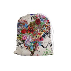 Valentine s Day Heart Artistic Psychedelic Drawstring Pouch (large) by Modalart