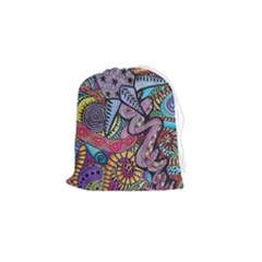 Psychedelic Flower Red Colors Yellow Abstract Psicodelia Drawstring Pouch (small) by Modalart