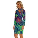 Color Colorful Geoglyser Abstract Holographic Long Sleeve Shirt Collar Bodycon Dress View2