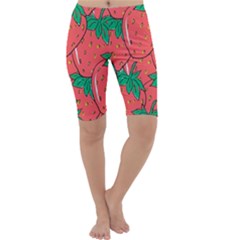 Texture Sweet Strawberry Dessert Food Summer Pattern Cropped Leggings  by Sarkoni