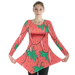 Texture Sweet Strawberry Dessert Food Summer Pattern Long Sleeve Tunic  by Sarkoni
