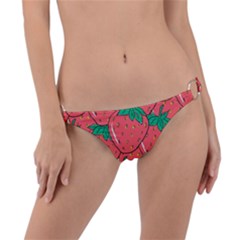 Texture Sweet Strawberry Dessert Food Summer Pattern Ring Detail Bikini Bottoms by Sarkoni