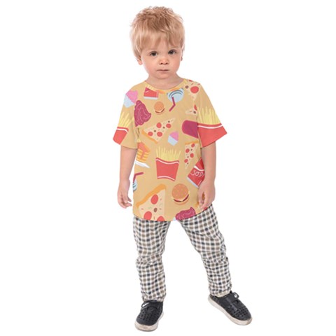 Fast Junk Food  Pizza Burger Cool Soda Pattern Kids  Raglan T-shirt by Sarkoni