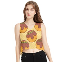 Takoyaki Food Seamless Pattern V-neck Cropped Tank Top by Sarkoni