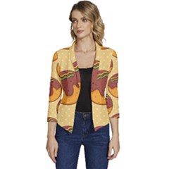 Takoyaki Food Seamless Pattern Women s Casual 3/4 Sleeve Spring Jacket by Sarkoni