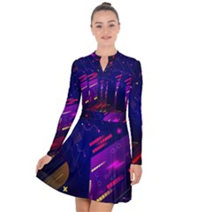 Vector Design Gamming Sytle Retro Art Pattern Long Sleeve Panel Dress by Sarkoni