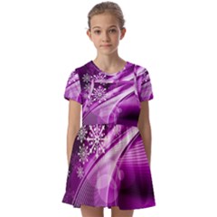 Purple Abstract Merry Christmas Xmas Pattern Kids  Short Sleeve Pinafore Style Dress by Sarkoni