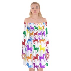 Colorful Horse Background Wallpaper Off Shoulder Skater Dress by Amaryn4rt