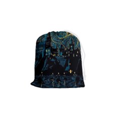 Castle Starry Night Van Gogh Parody Drawstring Pouch (small) by Sarkoni