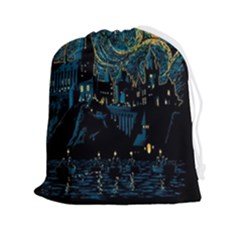 Castle Starry Night Van Gogh Parody Drawstring Pouch (2xl) by Sarkoni