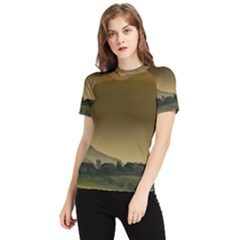 Mountains Village Trees Hills Women s Short Sleeve Rash Guard by Sarkoni