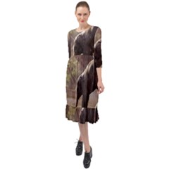 Baby Elephant Watering Hole Ruffle End Midi Chiffon Dress by Sarkoni