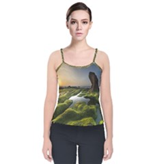 Coast Algae Sea Beach Shore Velvet Spaghetti Strap Top by Sarkoni