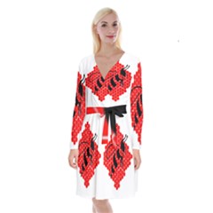 Bee Logo Honeycomb Red Wasp Honey Long Sleeve Velvet Front Wrap Dress by Amaryn4rt