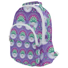 Background Floral Pattern Purple Rounded Multi Pocket Backpack by Amaryn4rt
