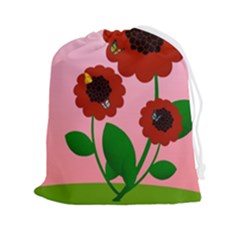 Flowers Butterflies Red Flowers Drawstring Pouch (2xl) by Sarkoni