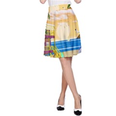 Vector Graphic Clipart Beach House A-line Skirt by Sarkoni