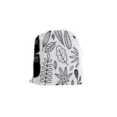 Leaves Plants Doodle Drawing Drawstring Pouch (small) by Sarkoni