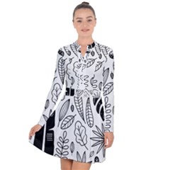 Leaves Plants Doodle Drawing Long Sleeve Panel Dress by Sarkoni
