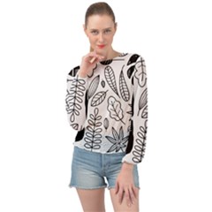 Leaves Plants Doodle Drawing Banded Bottom Chiffon Top by Sarkoni