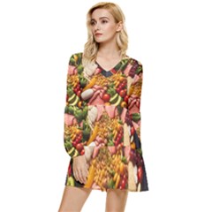 Fruit Snack Diet Bio Food Healthy Tiered Long Sleeve Mini Dress by Sarkoni