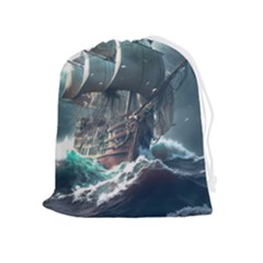 Pirate Ship Boat Sea Ocean Storm Drawstring Pouch (xl) by Sarkoni
