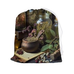 Apothecary Old Herbs Natural Drawstring Pouch (2xl) by Sarkoni