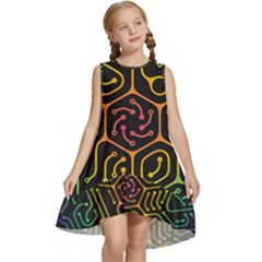 Circuit Hexagonal Geometric Pattern Background Pattern Kids  Frill Swing Dress by Vaneshop