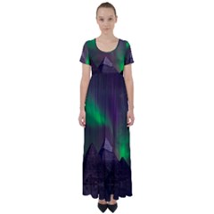 Fantasy Pyramid Mystic Space Aurora High Waist Short Sleeve Maxi Dress by Grandong