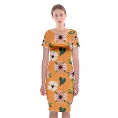 Flower Orange Pattern Floral Classic Short Sleeve Midi Dress by Dutashop