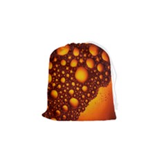 Bubbles Abstract Art Gold Golden Drawstring Pouch (small) by Dutashop