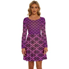 Pattern Texture Geometric Patterns Purple Long Sleeve Wide Neck Velvet Dress by Dutashop