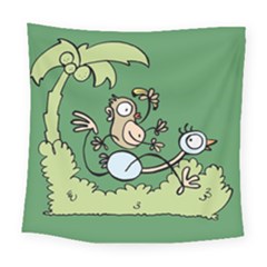 Ostrich Jungle Monkey Plants Square Tapestry (large) by Bajindul