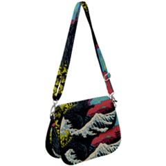 Retro Wave Kaiju Godzilla Japanese Pop Art Style Saddle Handbag by Modalart